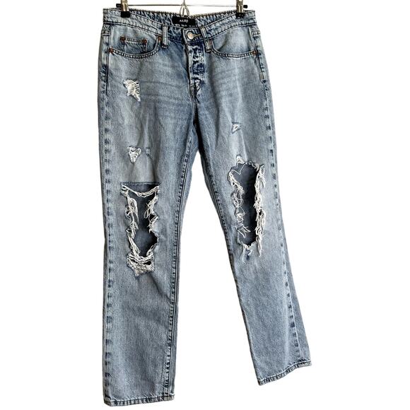 Aero Boyfriend Denim Jeans Women 6 Blue Distressed Button Fly Destroyed 90s Y2K - Picture 2 of 9